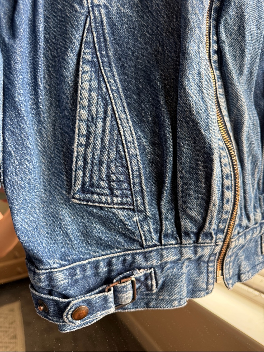 Vintage 80s Learsi Puffed Shoulder Denim Jacket M Boho Acid Wash Moto Bomber - Picture 5 of 11